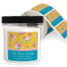Tea Roses Square Address Labels in a Jar