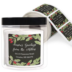 Black Winter Berries Square Address Labels in a Jar