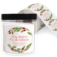 Burgundy Berries Round Address Labels in a Jar