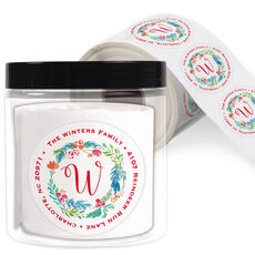 Winter Buds Wreath Round Address Labels in a Jar
