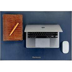 Personalized Two-Sided Leather Desk Blotter - Navy & Tan