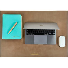 Personalized Two-Sided Leather Desk Blotter - Taupe & Natural