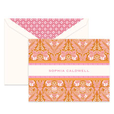 Orange Damask Folded Note Cards