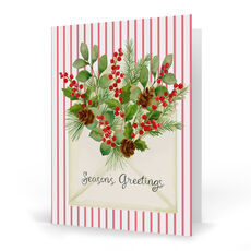 Season's Greeting of Greenery Folded Holiday Cards
