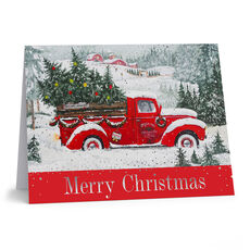 Red Vintage Pickup Folded Holiday Cards