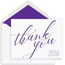 Large Script Folded Thank You Note Cards