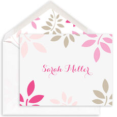 White Botanical Leaves Folded Note Cards