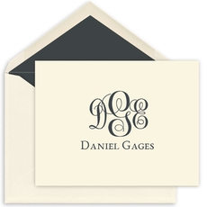 Fancy Script Monogram Folded Note Cards - Raised Ink