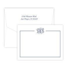 Triple Thick Script Monogram Flat Note Cards - Raised Ink