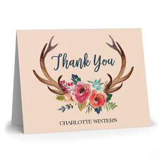 Decorated Antlers Folded Thank You Note Cards