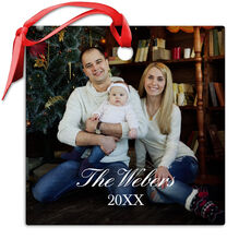 Your Photo Plus Text Square Beveled Glass Ornament