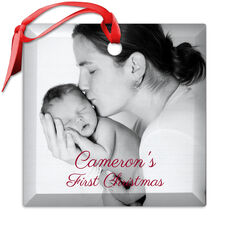 Your Photo Plus Text Square Beveled Glass Ornament