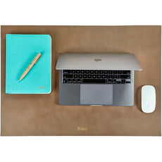 Personalized Two-Sided Leather Desk Blotter - Black & Taupe