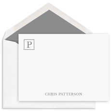Corner Square Initial Flat Note Cards - Raised Ink