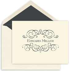 Ornate Scroll Folded Note Cards - Raised Ink