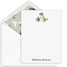 Gray and Ivory Roses Flat Note Cards