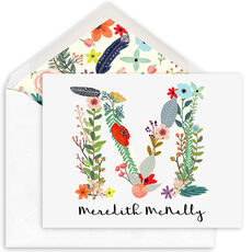 White Garden Initial Folded Note Cards