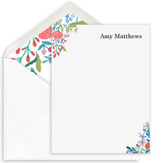 Corner Blooms Flat Note Cards with Optional Writing Lines