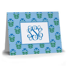 Blue Floral Monogram Folded Note Cards