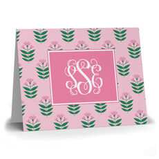 Pink Floral Monogram Folded Note Cards