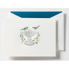 Birdbath Boxed Folded Note Cards - Hand Engraved