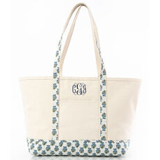 Personalized Aqua Vine Print Trimmed Classic Tote