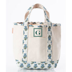 Personalized Aqua Floral Print Trimmed Cutest Little Classic Tote