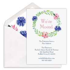 White Floral Wreath Moving Announcements