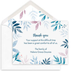 Blue Leaves Border Flat Sympathy Cards