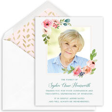 Pink Corner Flower Photo Flat Sympathy Cards