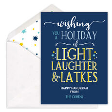 Light Laughter and Latkes Flat Hanukkah Cards