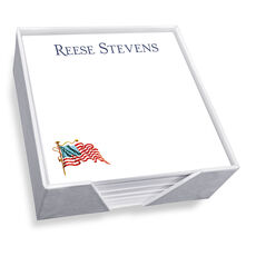 America Flag Memo Square with White Paperboard Holder