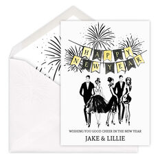 Retro Happy New Year Flat Holiday Cards