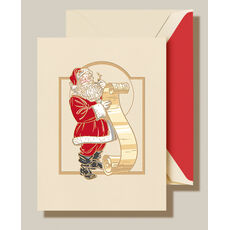 Classic Santa with List Folded Holiday Cards - Raised Ink