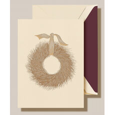 Golden Wheat Wreath Holiday Cards - Raised Ink