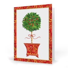 Holly Topiary in Red Pot Folded Holiday Cards