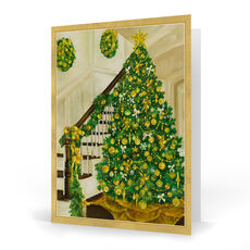 Golden Christmas Tree and Staircase Folded Holiday Cards