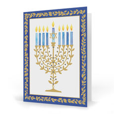Gold Leaves Menorah Holiday Cards