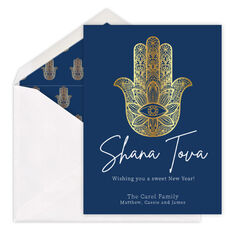 Shana Tova with Faux Gold Hamsa Jewish New Year Cards