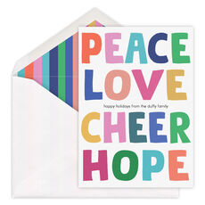 Colorful Peace Love Cheer Hope Flat Holiday Cards