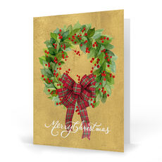 Wreath with Plaid Bow Folded Holiday Cards