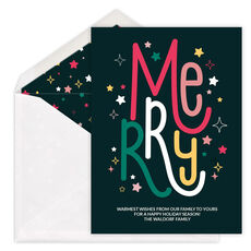 Joyously Lettered Merry Flat Holiday Cards