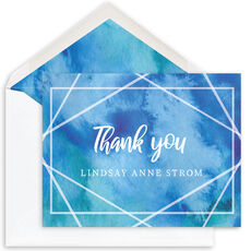 Blue Watercolor Folded Thank You Note Cards