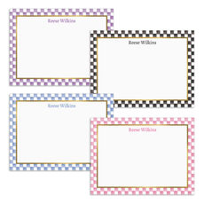 Watercolor Check Border Flat Note Card Collection