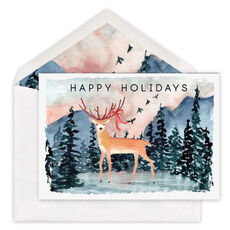 Happy Holidays Deer Folded Holiday Cards