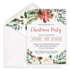 White Holiday Floral Invitations