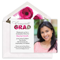 Foil Floral Photo Graduation Invitations
