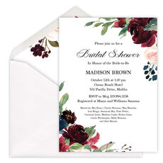 Burgundy Corner Floral Invitations