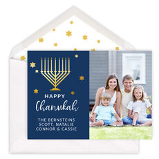 Foil Menorah and Stars Chanukah Photo Cards