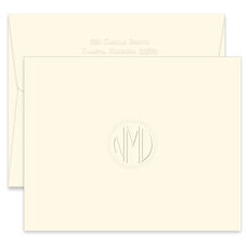 Circle Monogram Folded Note Cards - Embossed